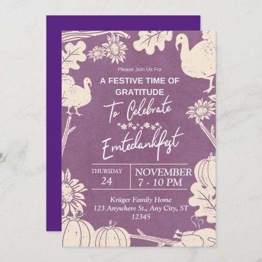 ドイツの感謝祭の招待状 招待状 (正面/裏面)
