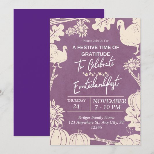 ドイツの感謝祭招待状 招待状 (正面/裏面)