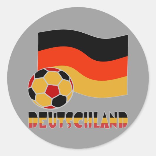 ドイツの旗とサッカーボール グレー枠 ラウンドシール (正面)