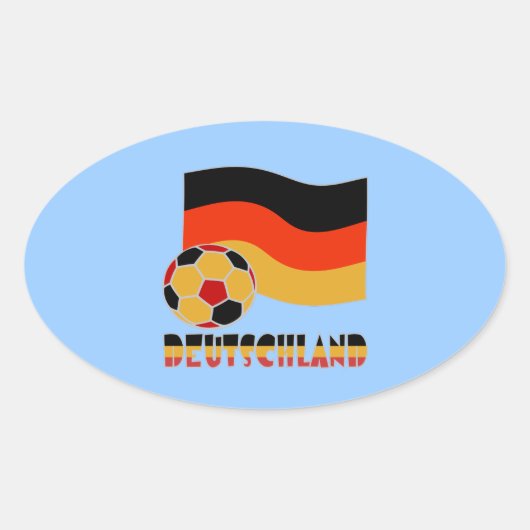 ドイツの旗とサッカーボール グレー枠 楕円形シール (正面)