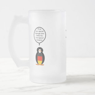 ドイツの旗を着たペンギンのおしゃべり Ms. ペンギン オーダーメイド フロストグラスビールジョッキ