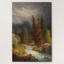 ドイツの森の中で豪雨な川のそばでハイカー