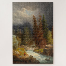 ドイツの森の中で豪雨な川のそばでハイカー ジグソーパズル