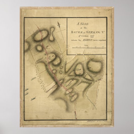 ドイツの町の戦いの地図(1777年10月4日) ポスター (正面)