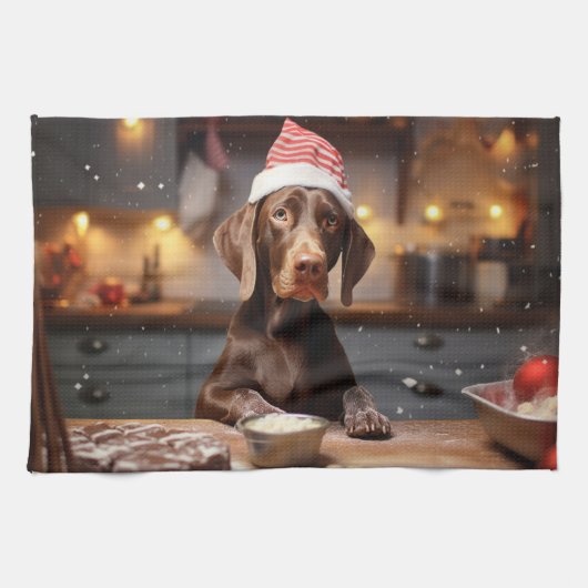 ドイツの短いポインタークリスマスクッキー キッチンタオル (横)