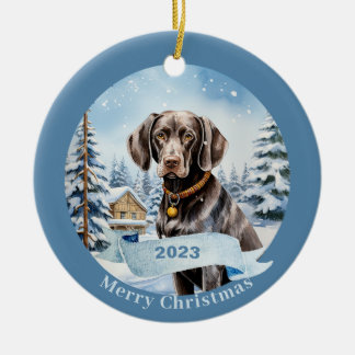 ドイツの短いポインタ水の色のクリスマス セラミックオーナメント