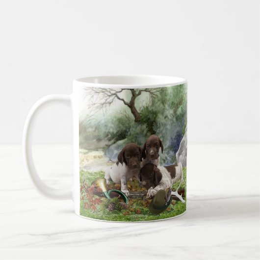 ドイツの短編ポインタかわいい子犬 コーヒーマグカップ (左)