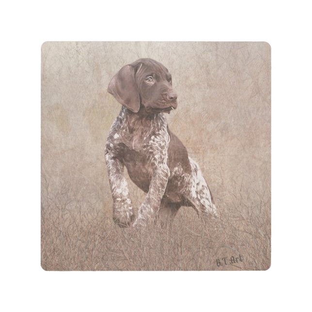 ドイツの短編ポインタの子犬のタペストリーのポスター メタルプリント (正面)