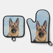 ドイツの絵を描羊飼いの日焼け可愛いオリジナルドッグアート 鍋つかみ&鍋敷きセット (正面)