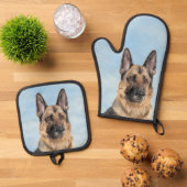 ドイツの絵を描羊飼いの日焼け可愛いオリジナルドッグアート 鍋つかみ&鍋敷きセット (トップダウン)