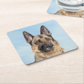 ドイツの絵画羊飼い – かわいいオリジナルドッグアート スクエアペーパーコースター (アングル)