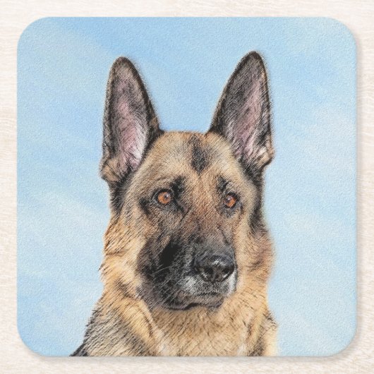 ドイツの絵画羊飼い – かわいいオリジナルドッグアート スクエアペーパーコースター (正面)