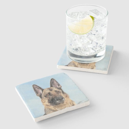 ドイツの絵画羊飼い – かわいいオリジナルドッグアート ストーンコースター (横)