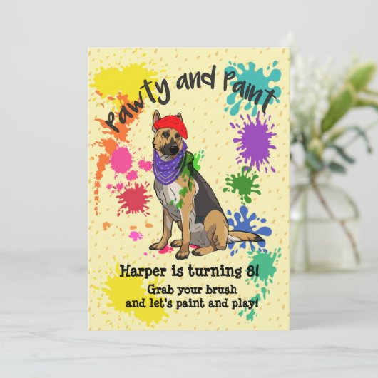 ドイツの羊飼いおもしろいアート誕生日パーティーの招待 招待状 (スタンド正面)