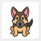 ドイツの羊飼いかわいいブラックとタンの漫画 スクエアシール (正面)
