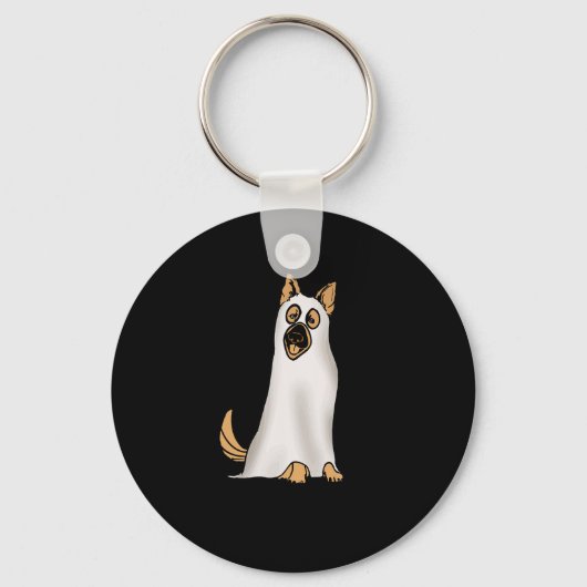 ドイツの羊飼いかわいい犬の着用幽霊おもしろいハロ キーホルダー (正面)
