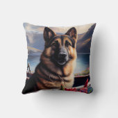 ドイツの羊飼いがパドルに:風光明媚な冒険 クッション (裏面)