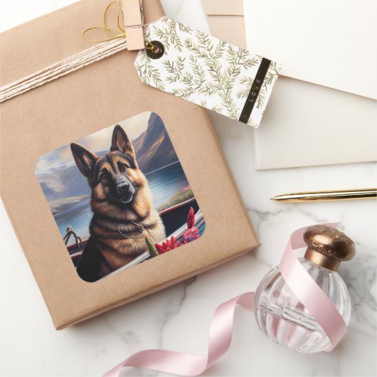 ドイツの羊飼いがパドルに：風光明媚な冒険 スクエアシール (ギフト)