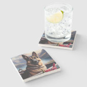 ドイツの羊飼いがパドルに：風光明媚な冒険 ストーンコースター (横)