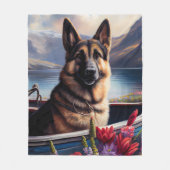 ドイツの羊飼いがパドルに:風光明媚な冒険 フリースブランケット (正面)