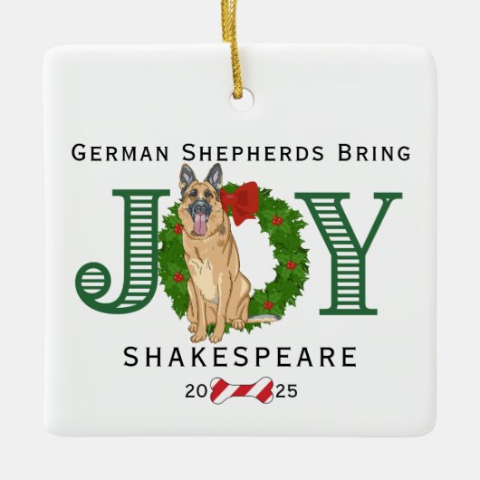 ドイツの羊飼いが喜びを与える セラミックオーナメント (正面)