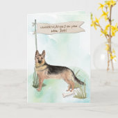 ドイツの羊飼いが新しい犬を祝う カード (黄色い花)