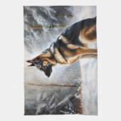 ドイツの羊飼いが雪のクリスマスを過ごした キッチンタオル (縦)