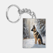 ドイツの羊飼いが雪のクリスマスを過ごした キーホルダー (正面左)