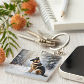 ドイツの羊飼いが雪のクリスマスを過ごした キーホルダー (正面右)