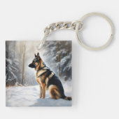 ドイツの羊飼いが雪のクリスマスを過ごした キーホルダー (裏面)