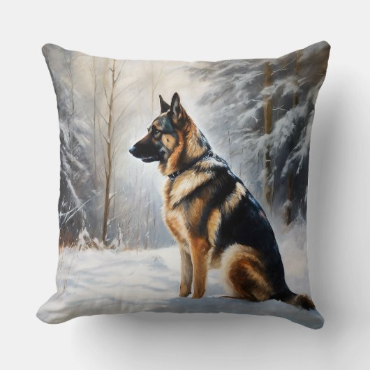 ドイツの羊飼いが雪のクリスマスを過ごした クッション (正面)