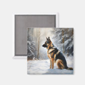 ドイツの羊飼いが雪のクリスマスを過ごした マグネット (正面/裏面)