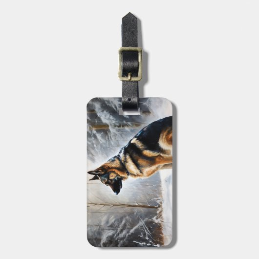 ドイツの羊飼いが雪のクリスマスを過ごした ラゲッジタグ (正面縦)