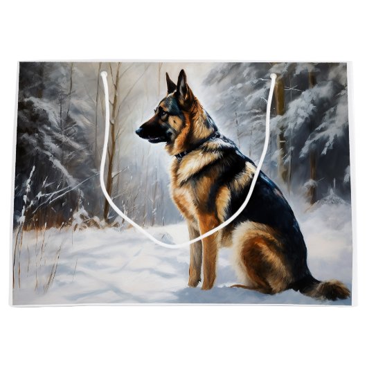 ドイツの羊飼いが雪のクリスマスを過ごした ラージペーパーバッグ (正面)