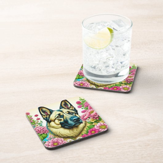 ドイツの羊飼いとお洒落花 コースター (右側)