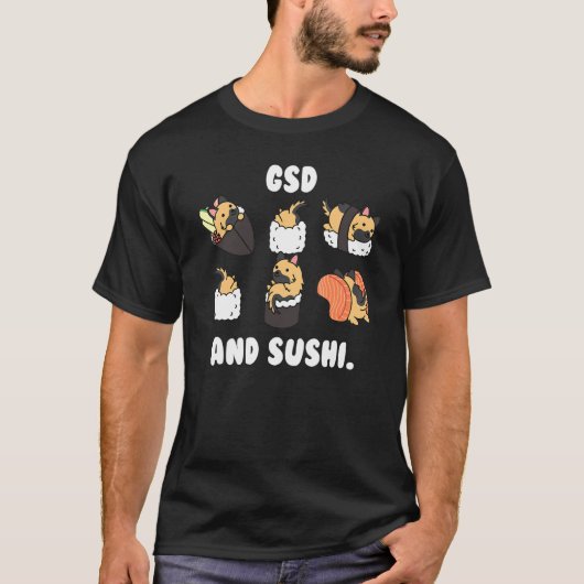 ドイツの羊飼いと寿司犬 Tシャツ (正面)