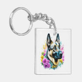 ドイツの羊飼いと花aiアーパーソナライズされたト キーホルダー (正面左)