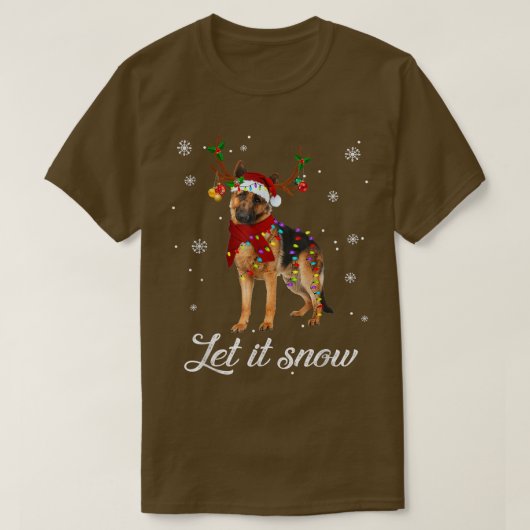 ドイツの羊飼いのクリスマスが雪に Tシャツ (デザイン正面)