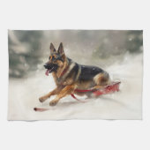 ドイツの羊飼いのクリスマスの冬 キッチンタオル (横)