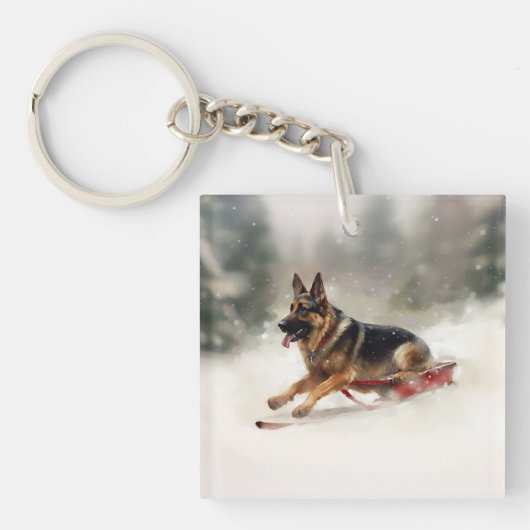 ドイツの羊飼いのクリスマスの冬 キーホルダー (正面)