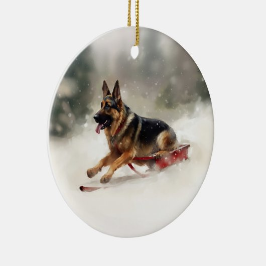 ドイツの羊飼いのクリスマスの冬 セラミックオーナメント (右)