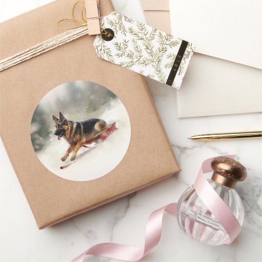 ドイツの羊飼いのクリスマスの冬 ラウンドシール (ギフト)