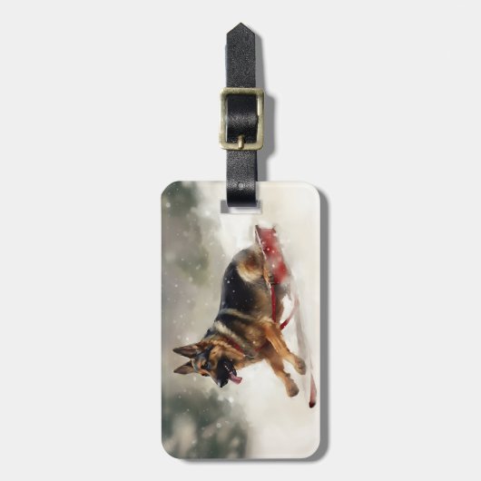 ドイツの羊飼いのクリスマスの冬 ラゲッジタグ (正面縦)