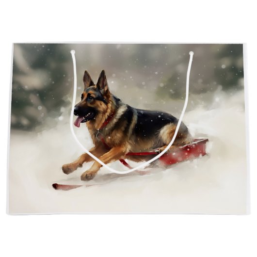 ドイツの羊飼いのクリスマスの冬 ラージペーパーバッグ (正面)