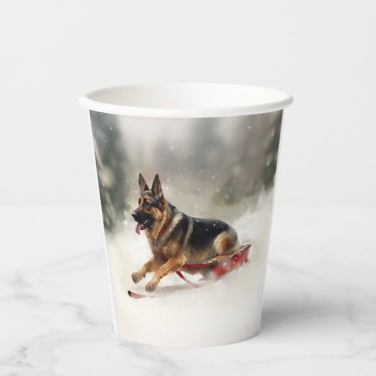 ドイツの羊飼いのクリスマスの冬 紙コップ (正面)