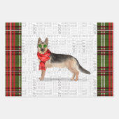 ドイツの羊飼いのクリスマスドッグとプレイド ラッピングペーパーシート (正面)