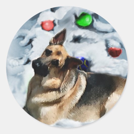 ドイツの羊飼いのクリスマスプレゼント ラウンドシール (正面)