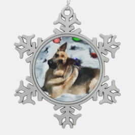 ドイツの羊飼いのクリスマス スノーフレークピューターオーナメント