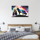 ドイツの羊飼いのシルエットを描いた山の月 キャンバスプリント (インサイチュ (寝室))