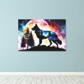 ドイツの羊飼いのシルエットを描いた山の月 キャンバスプリント (インサイチュ (ウッドフロア))